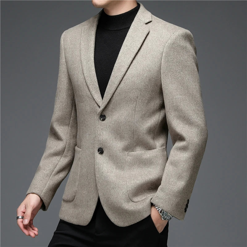 Men's Fashion Casual Classic Wool Suit Jacket Single Suit Slim Blazer Brand Clothing