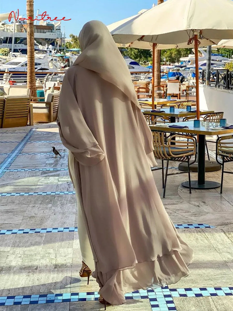 Fashion Chiffon Abaya Kimono Dubai Muslim Cardigan Abayas Women Casual Robe female Islam Clothes With Belt luxury elegant