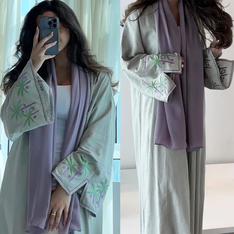 Muslim Cardigan Embroidery Abaya Robe Loose Women's Wear Coat For Slight Green Women Clothing
