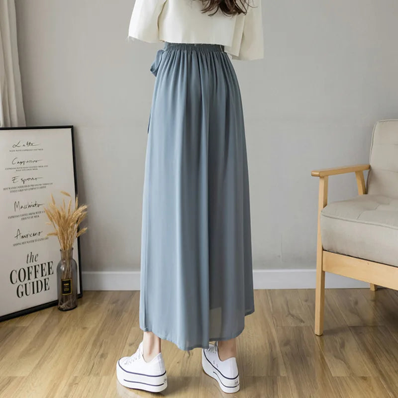 Spring Summer, Women Chiffon Trousers High Waist Pants