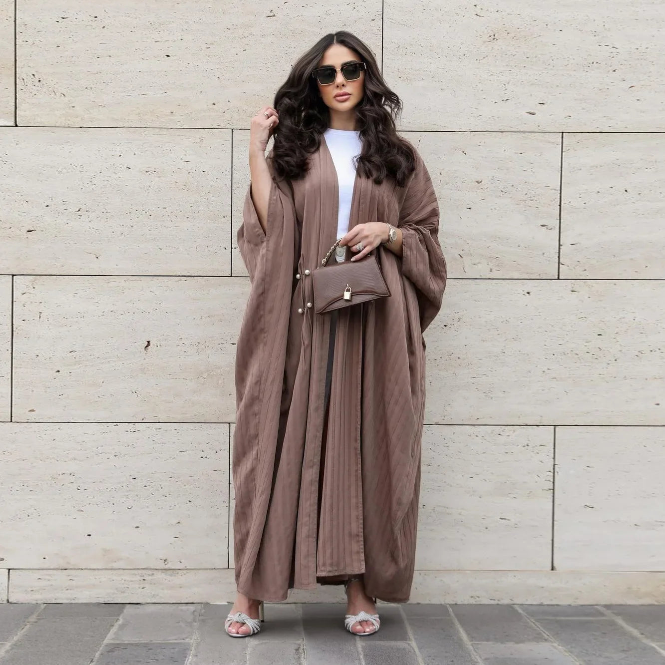 Abaya Cardigan Muslim Coat Open Abayas for Women Stripes Kimono Outwear Islam Modest Outfit Tunic