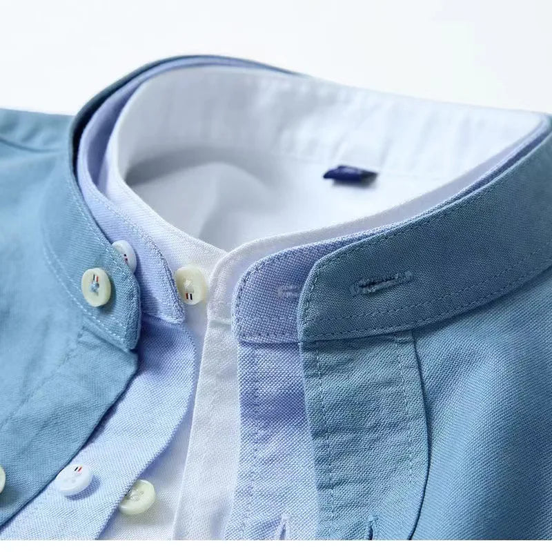 Spring and Autumn New Pure Cotton Stand Collar Oxford Spun Long Sleeve Shirt Japanese Casual No-Iron Fashion Men's Clothing