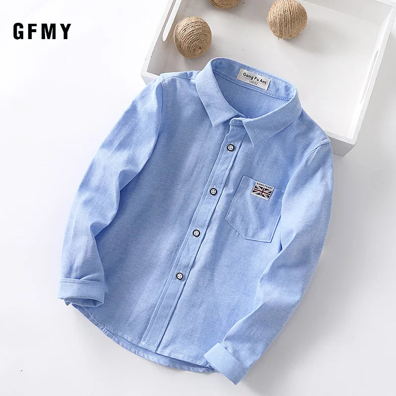 Boys Girls White Shirts for Students Uniform Long Sleeve Cotton Blouse Teenagers School Clothes Formal Wear
