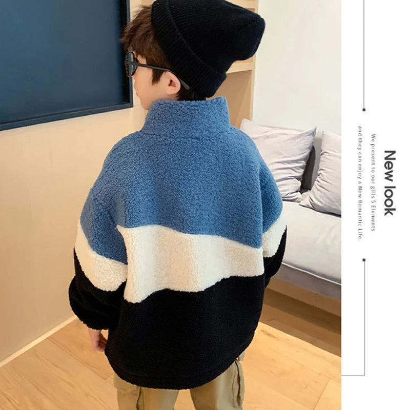 Boys and girl plus velvet warm jacket autumn and winter old Korean casual loose coat