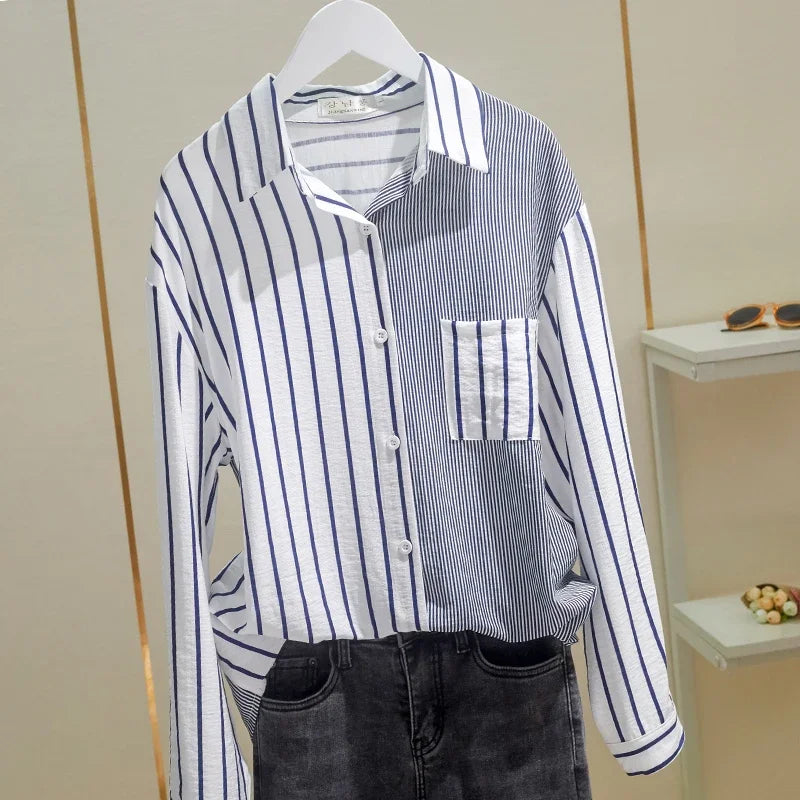 Long Sleeve Blouse Women Cotton Tops Striped Women Shirt Loose Female Clothing Blusas Mujer