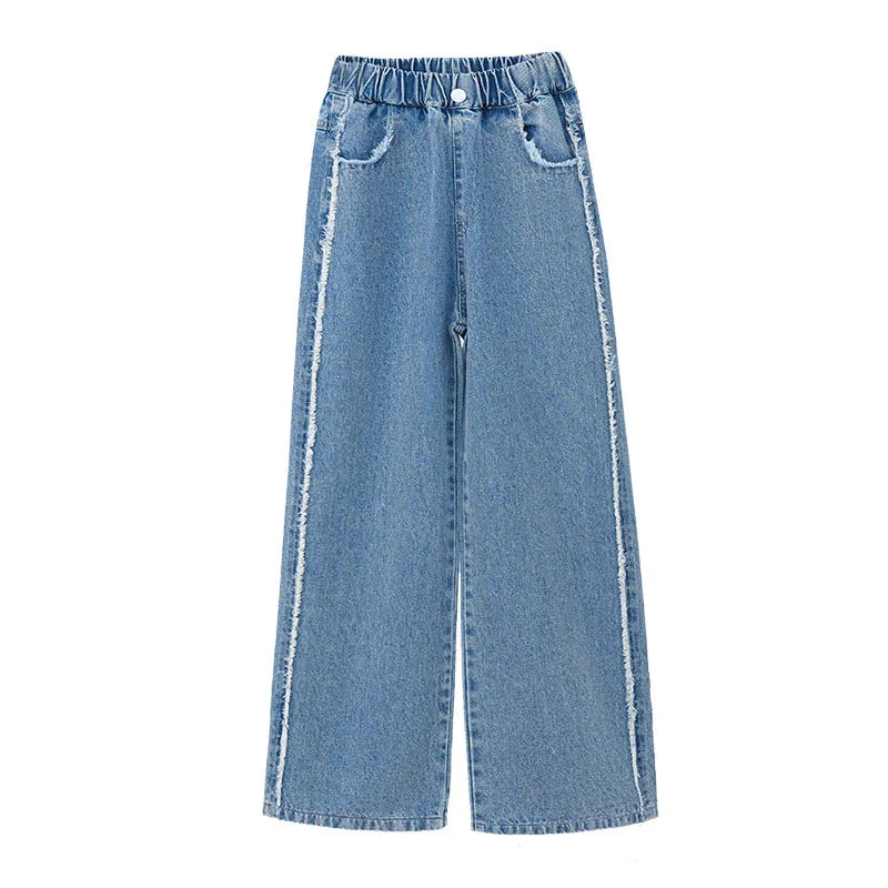 Jeans for Girls Autumn Clothes for Teenagers Solid Loose Kids Wide Leg Pants Fashion Casual Children Trousers