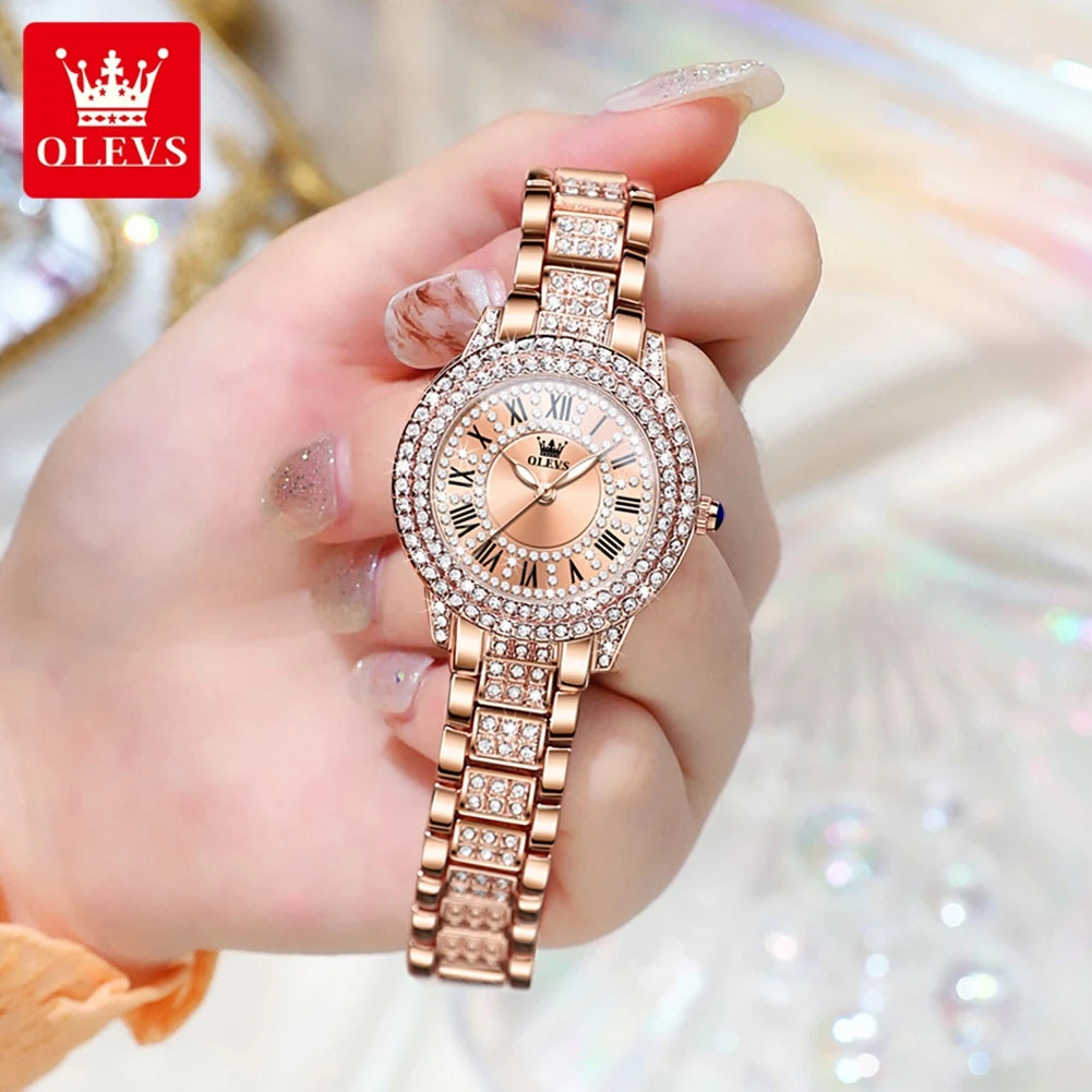 Original Diamond Watch for Women Fashion Elegant Stainless Steel Waterproof Quartz Wristwatch Luxury Ladies Dress Watches