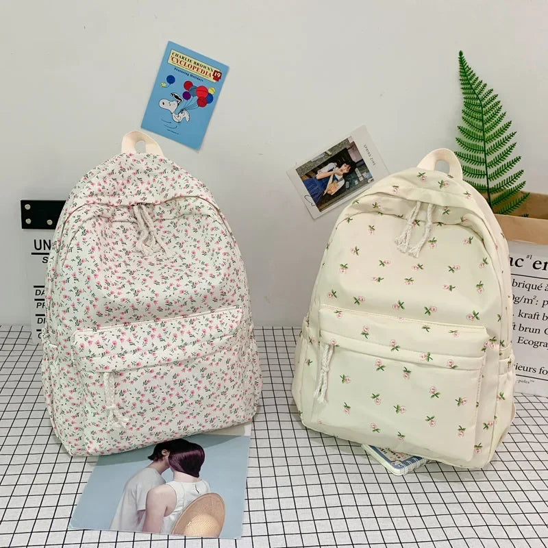 Korean Style  Floral Backpack For Women Waterproof  Rucksack Teenager Large Capacity Student School Bag Travel Bag