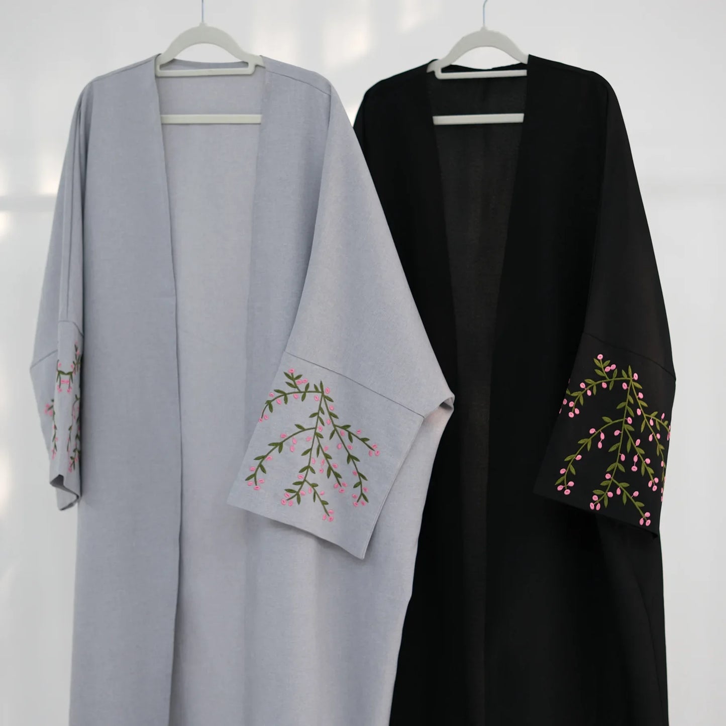 Cotton Linen Open Abaya with Embroidery Sleeves Kimono Muslim Abayas for Women Dubai Luxury Turkey Islamic Clothing Kaftan Robe