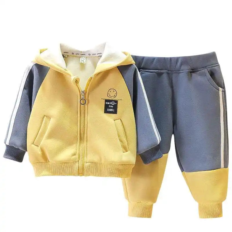 New Arrival Children's Hooded Cotton Tracksuit Boys Fashion Two Piece Kids Clothes Coat Pant Set Autumn Winter