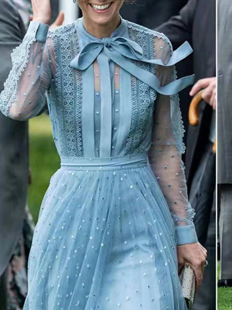 Princess High Quality New Women'S Party Sexy Casual Vacation Vintage Elegant Chic Embroidery Unique Celebrity Lace Midi Dress