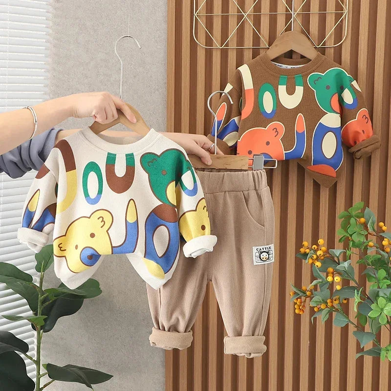 NEW Spring Autumn Kids Clothes Baby Caps Cotton Sports Hooded Sweater Shirt Pants Sets Children Boys Kids Casual Suit 0-5 YEARS