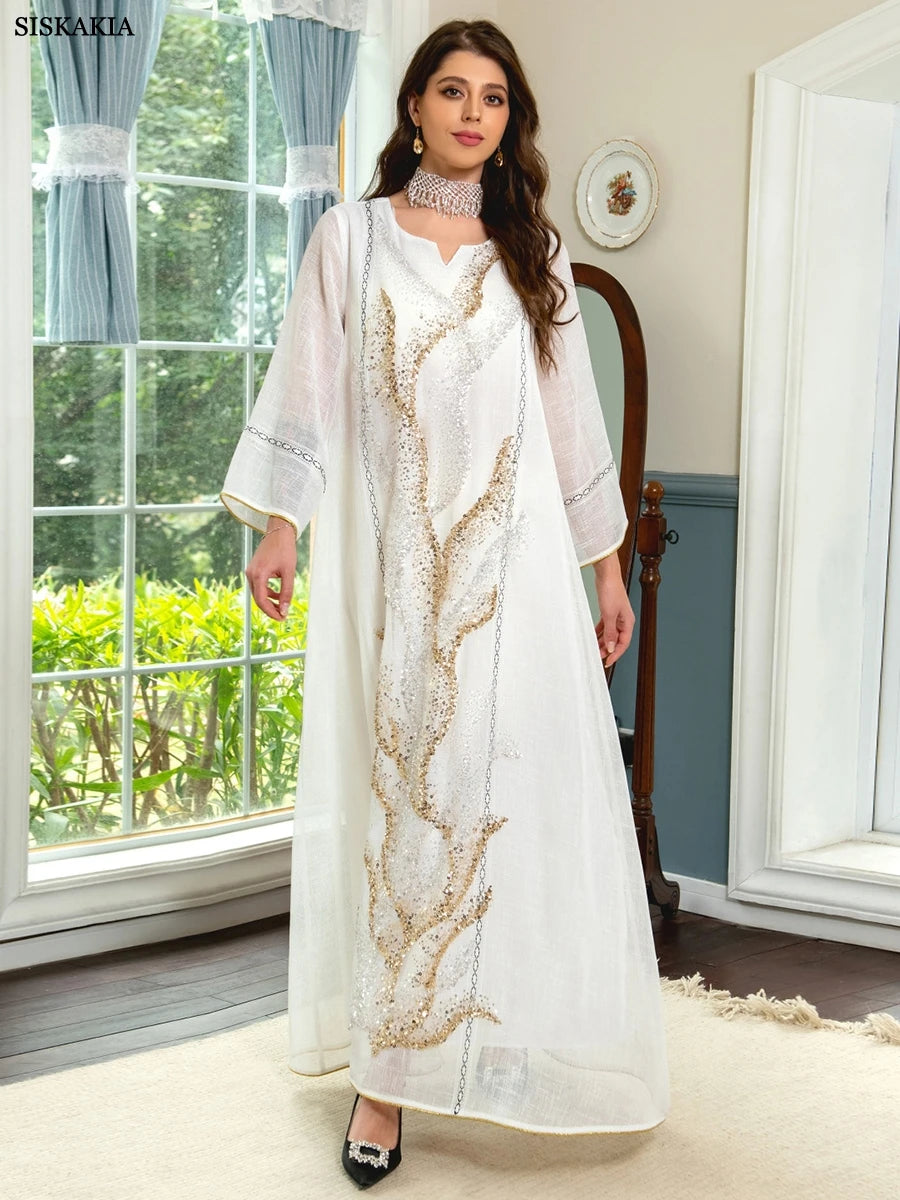 Abaya Luxury Evening Dress Woman For Party Prom Modest Fashion Mesh Sequins Embroidery New in Dresses
