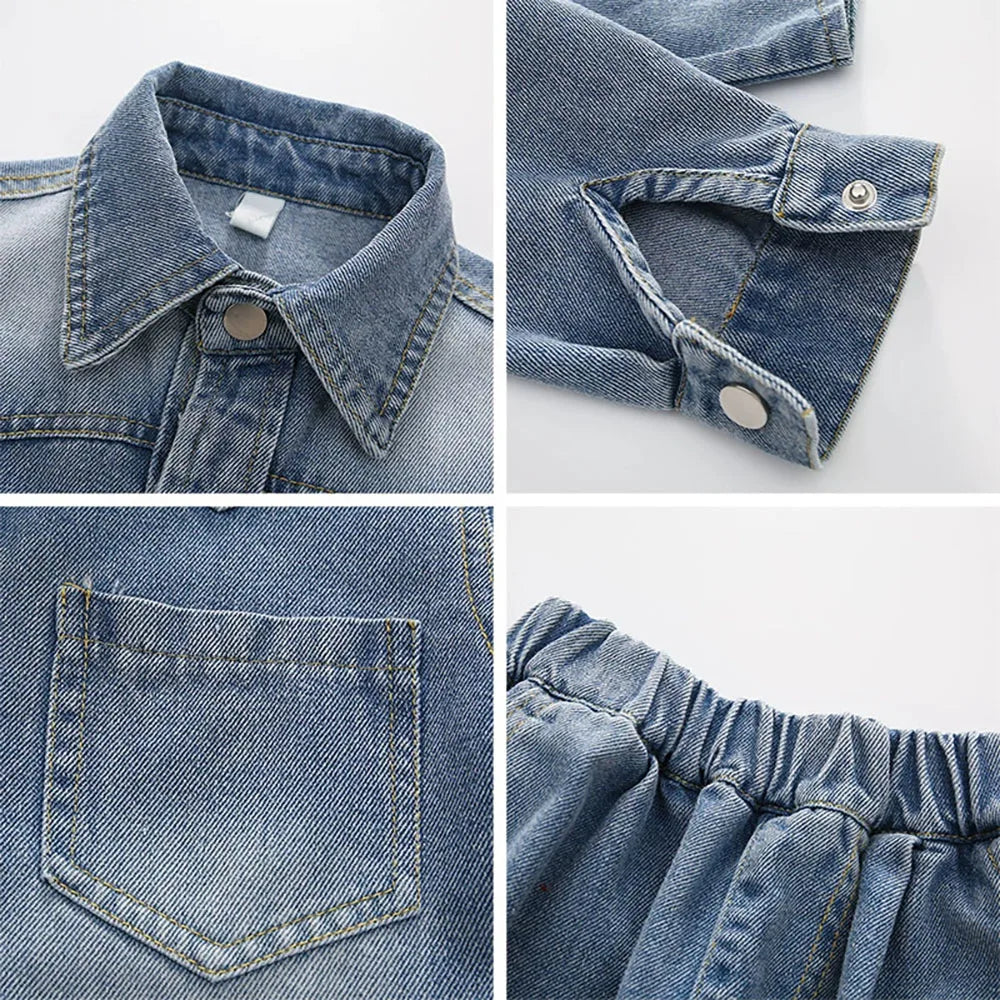 Boys Denim Coats Suit Spring Autumn Kids Long Sleeve Denim Shirts+Loose Jeans Pants Two-Piece Set Children Clothes