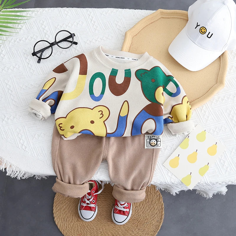 NEW Spring Autumn Kids Clothes Baby Caps Cotton Sports Hooded Sweater Shirt Pants Sets Children Boys Kids Casual Suit 0-5 YEARS