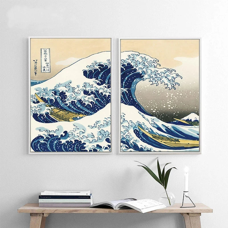 Japanese Wave Kanagawa 3 Panels Canvas Paintings Traditional Wall Art Posters and Prints Pictures For Living Room Home Decor