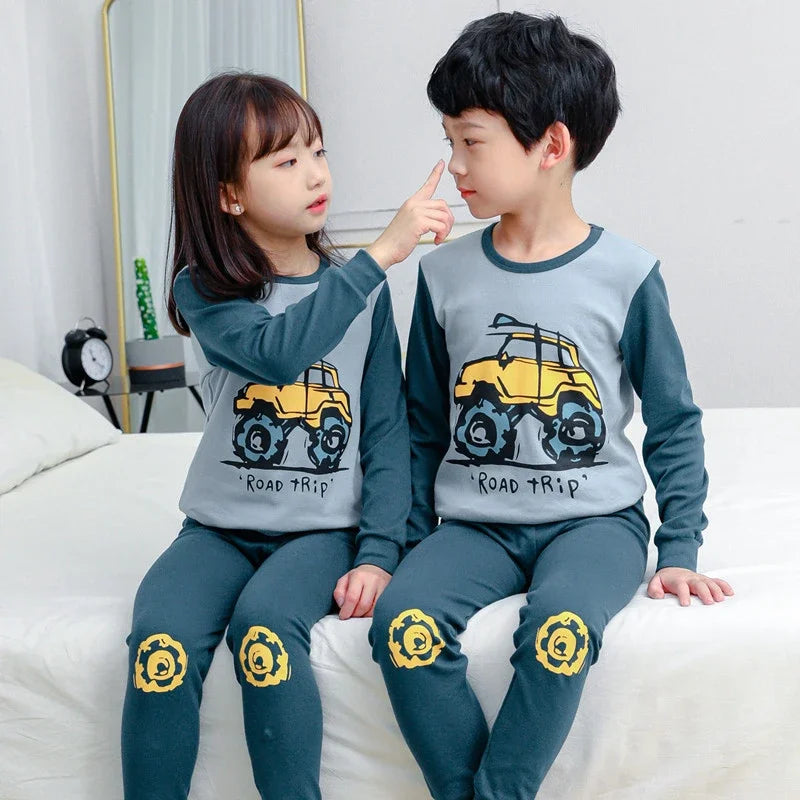 Toddler Baby Kids Unisex Casual Pajama Suit Cartoon Bear Print Long Sleeve Tops+ Pants Boys Sleepwear