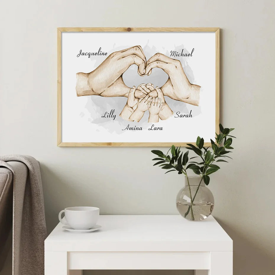 Family Custom Names Hands Posters Personalised Canvas Painting Minimalist Wall Art Prints Pictures Bedroom Interior Decoration