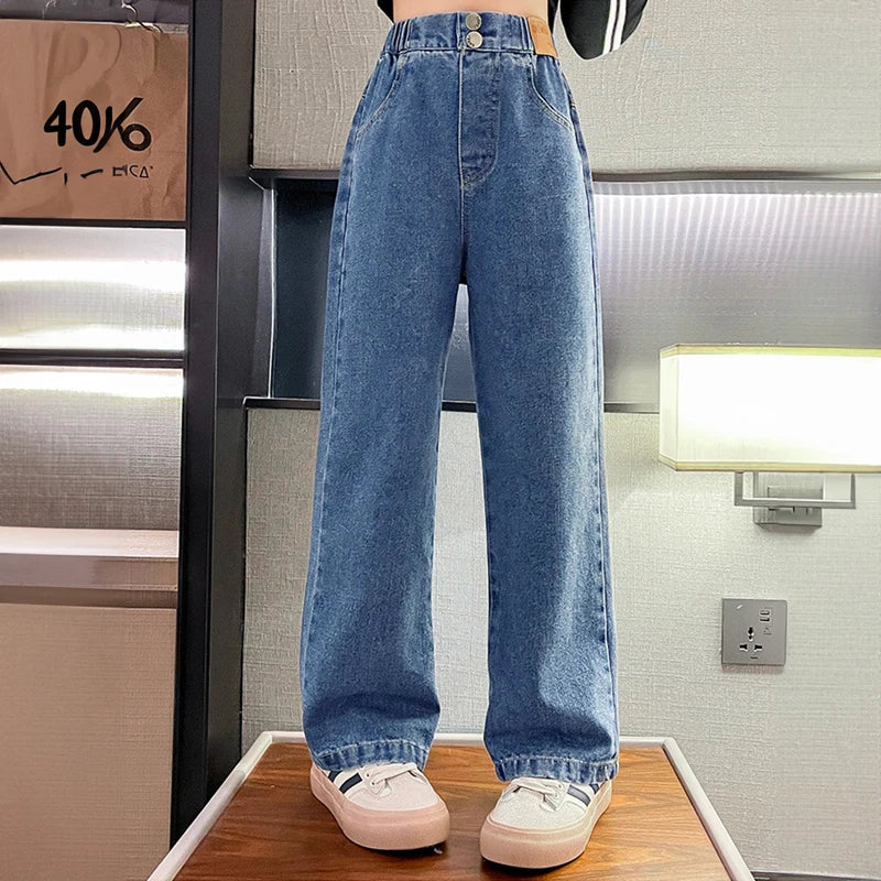 Warm Jeans for Kids Girls Fleece Winter Thicken Clothing Denim Trousers Children Plus Velvet Pants