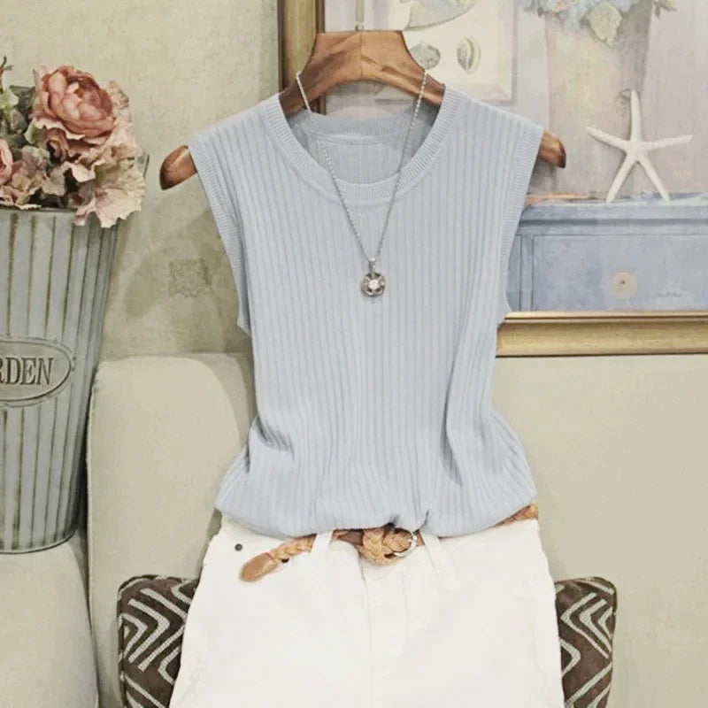 Woman Blouse Sleeveless Blouse Women O-neck Knitted Blouse Shirt Women Clothes Women's Tops And Blouses