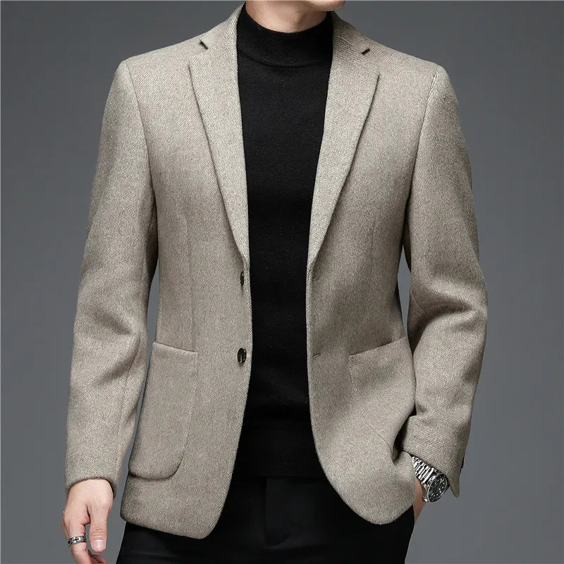 Men's Fashion Casual Classic Wool Suit Jacket Single Suit Slim Blazer Brand Clothing
