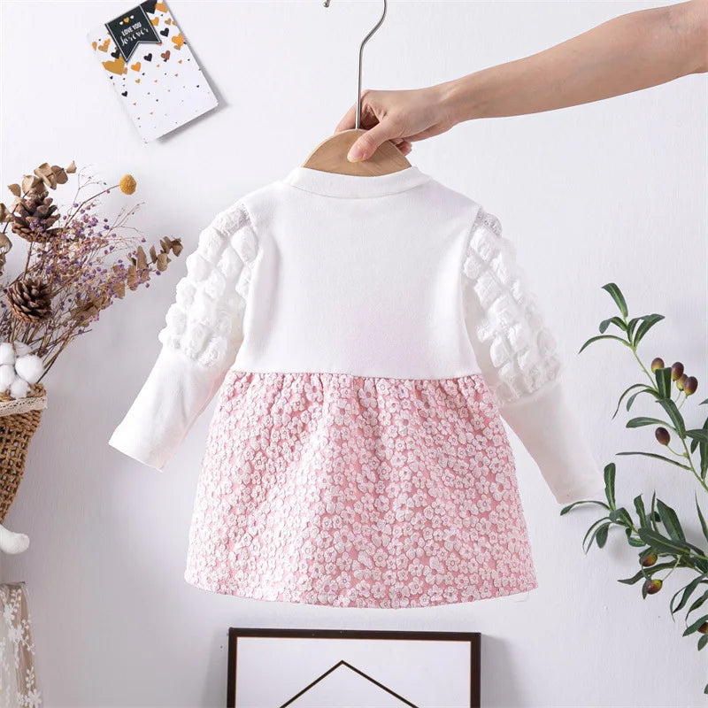 cute baby dress 0-2year Newborn Baby Girl dress Spring splice Long sleeved Dress cute bow baby girls dress