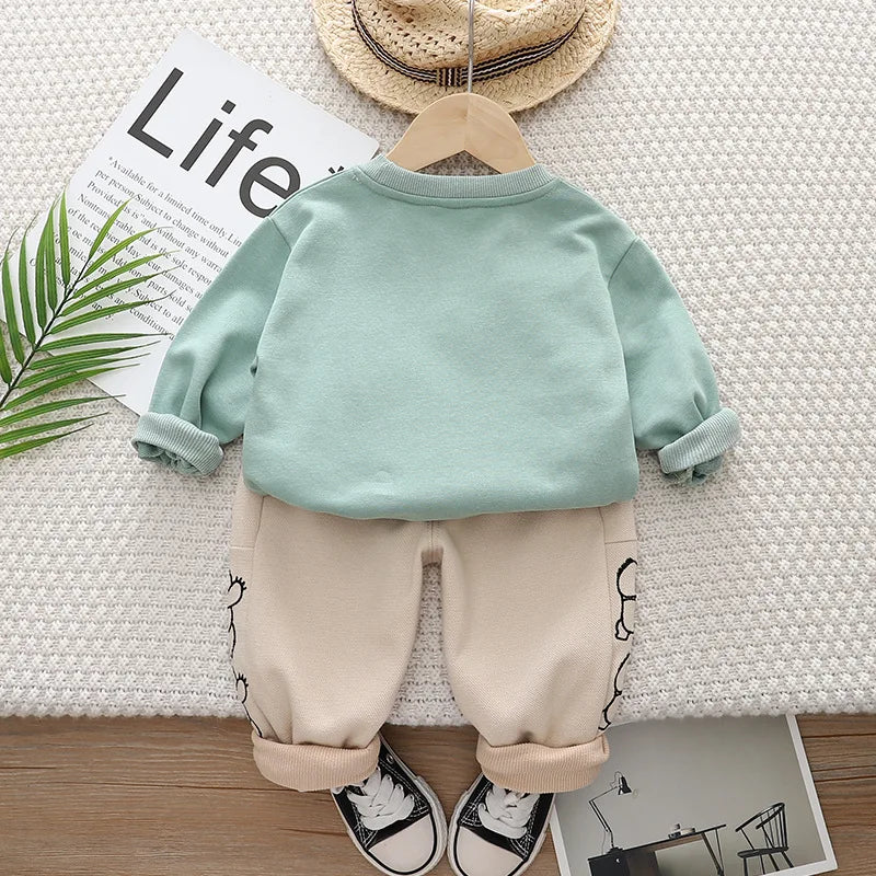New Spring Autumn Boys Clothing Set Cartoon Panda Full Sleeve Shirt + Pants 2Pcs Outfit For Kids Children Birthday Present