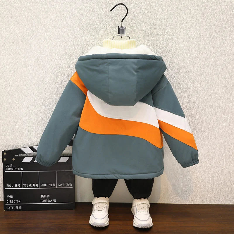 Boys Coat Jacket Overcoat Cotton Zipper Warm Plus Velvet Thicken Winter  Christmas Children's Clothing