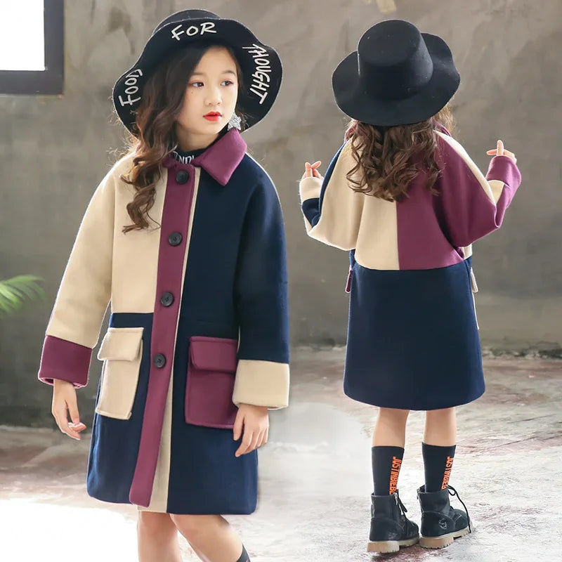 Woolen Girls Jacket Autumn Winter Jackets For Kids Wool Coats Fashion Children Clothing Outerwear Coat