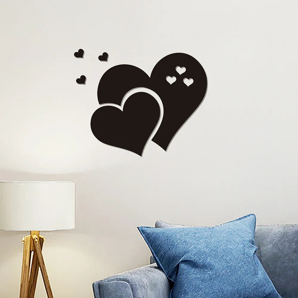 3D Acrylic Stickers  Europe Style Hearts Decals Self-adhesive Wedding Background Decoration Mirror Ornament Mirror Sticker