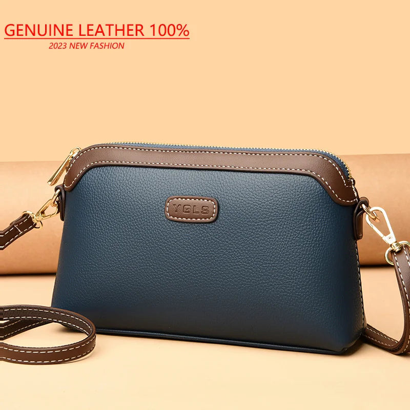 Fashion Solid Color Cow Women Shoulder Crossbody Bag Luxury Ladies Phone Bag And Purses Genuine Leather Handbag Women's Bag