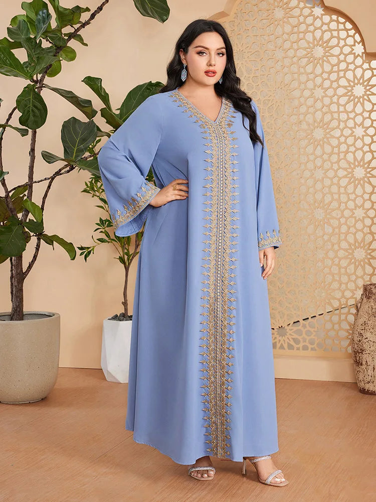 Elegant Lace Tape Trim Gulf Jalabiya Women Muslim Loose Maxi Dress Abaya Eid Ramadan Djellaba Arabic Robe