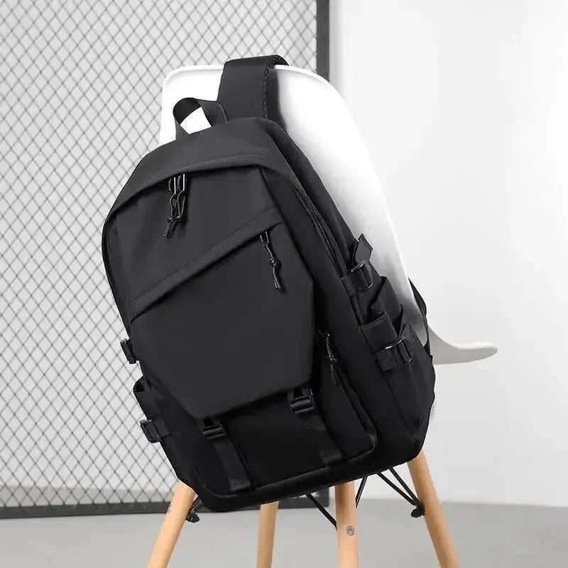 Waterproof Solid Color Simple Men's Backpack Fashion Couple Student Computer Backpack