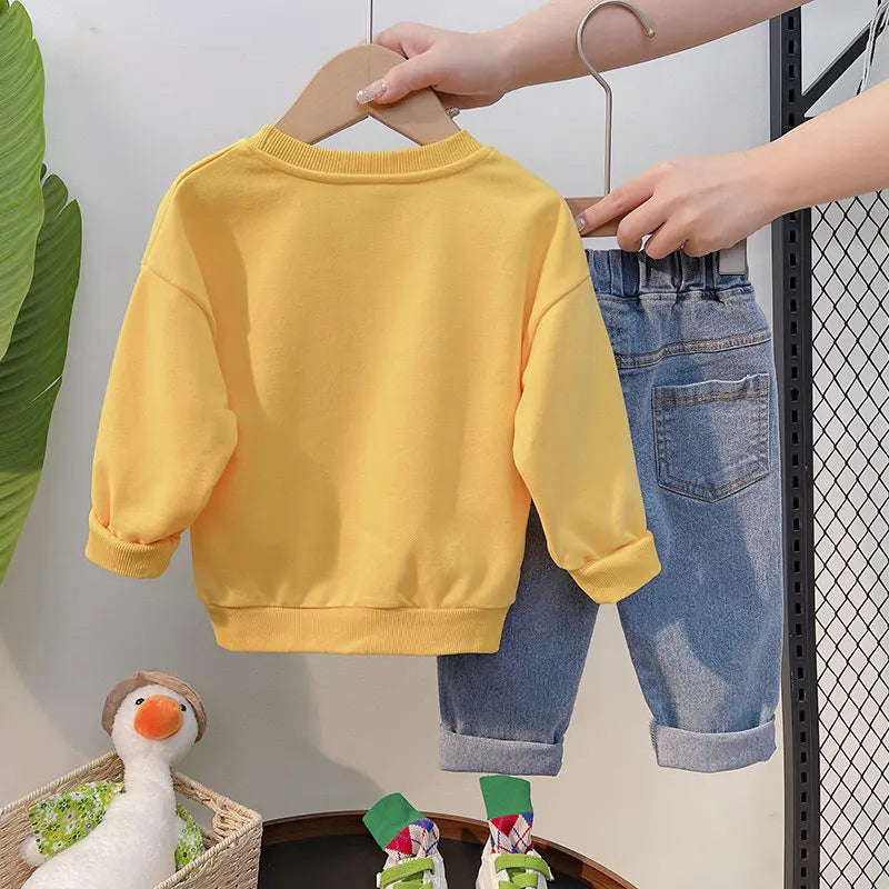 Spring Baby Boys Children Clothing Toddler Tracksuits Clothes Long Sleeve Cartoon T-shirt Jeans Set Cotton Suits