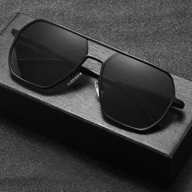 Men's Polarized Sunglasses UV400 Dual-use Day and Night Photochromic Glasses Outdoor Polygon Full Frame for Men