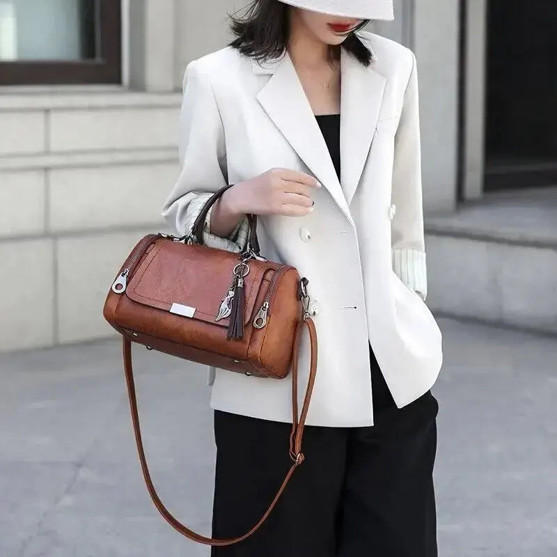Tassel Decor Handbag, Women's Large Capacity Shoulder Bag, Fashion Zipper Crossbody Bag With Removable Strap luxury elegant