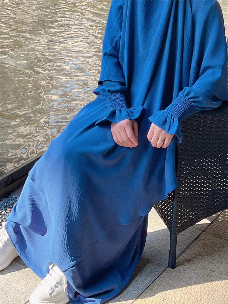 Jilbab Prayer Clothes Women Ramadan Islamic Jilbeb 2 Piece Set Dubai Turkish Modest Outfit Layered Khimar Scarf Hijab+Long Dress