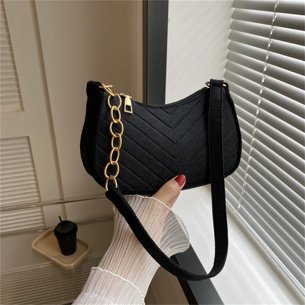 Felt Mini Shoulder Bags for Women Women's Underarm Bags Texture Solid Color Casual Handbags Female Light Weigh Bag Pouch