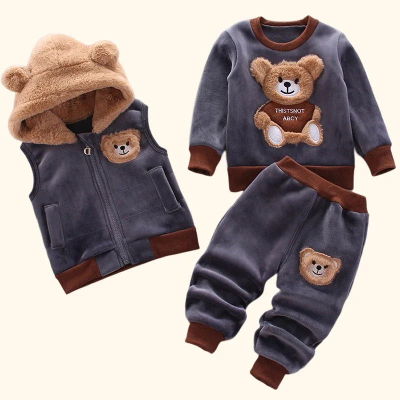 Children Clothing 3Pcs Set Thicken Warm Hooded Outwear Children Sets Three-Piece Outfits Toddler Costume Suit Kids Clothes