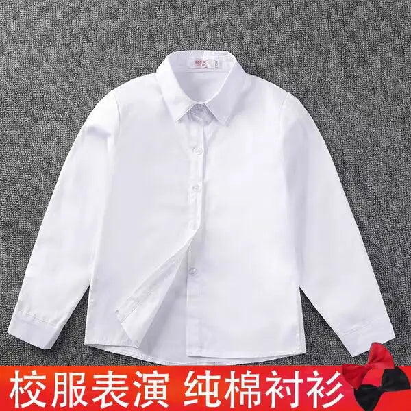 Boys Girls White Shirts for Students Uniform Long Sleeve Cotton Blouse Teenagers School Clothes Formal Wear 4 6 8 10 12 Years