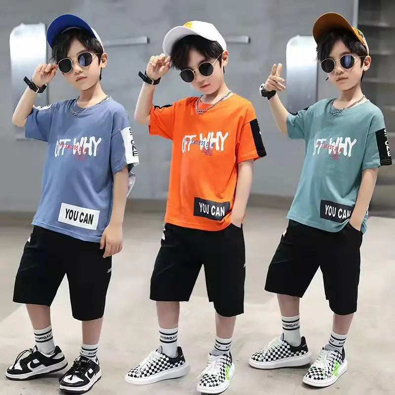 Children Summer Boys Clothes Set T shirt + Pants Casual Sports Suits Kids Clothing Tracksuit Teen Outfit