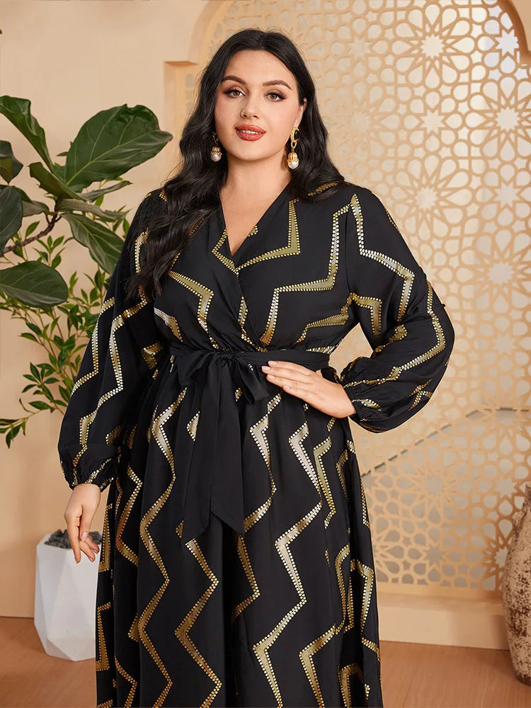 Kaftan Women Lapel Maxi Dress Dubai Abaya Caftan Eid Djellaba Robe