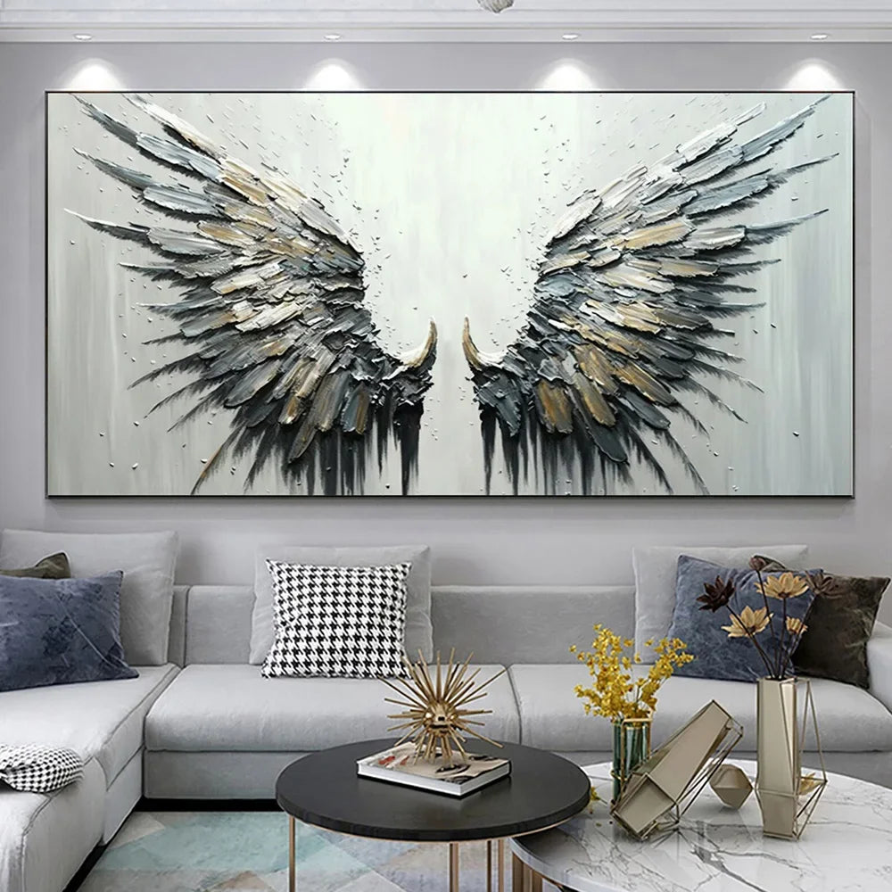 Black Gray Feather Large Size Wings Canvas Painting Bohemian Style Wall Art Posters Print Modern Living Room Home Decor