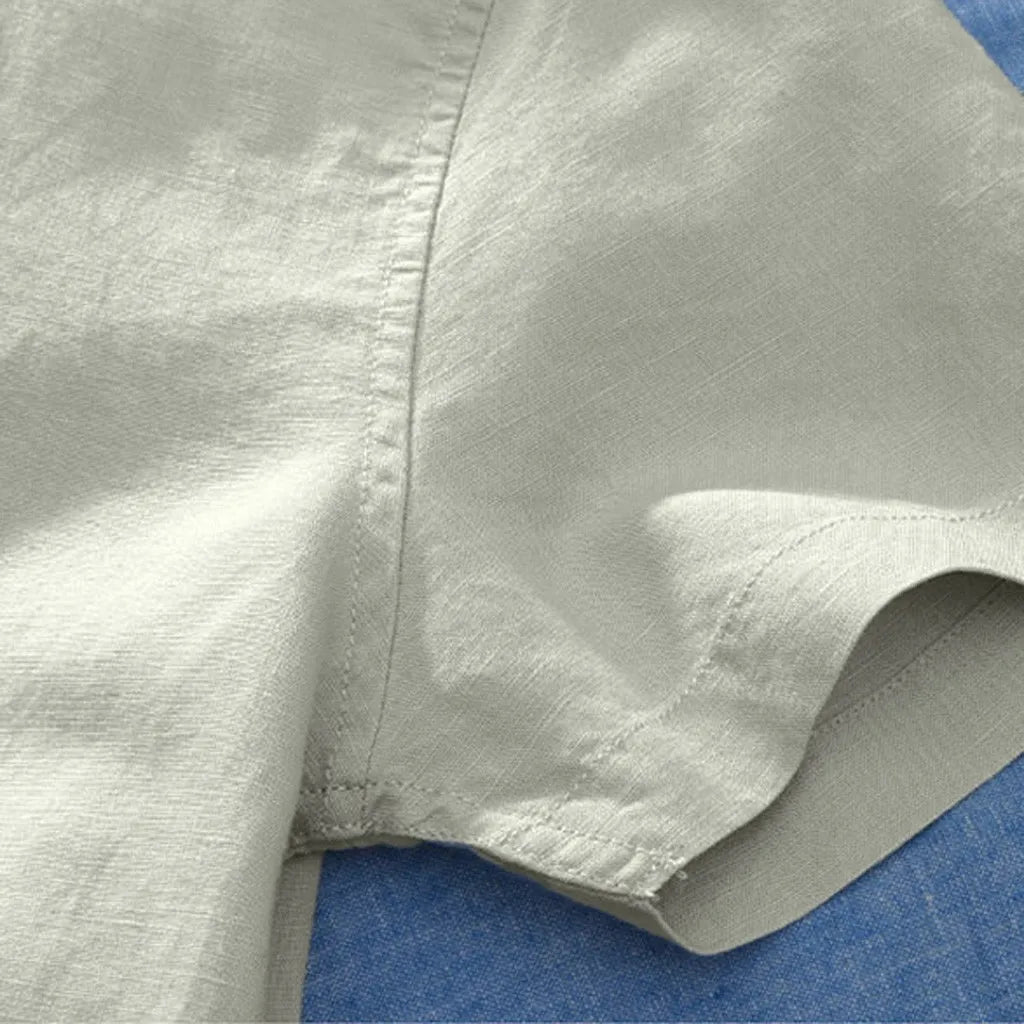 Men's Shirts Summer Baggy Cotton Linen Solid Short Sleeve Shirts For Men Retro Loose Button Up Shirt Blouse Men Chemise Homme