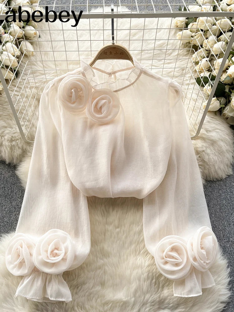 Ruffle Chiffon Blouse Summer Women Lantern Sleeve Fashion Loose Vacation Ladies Casual Chic Tops