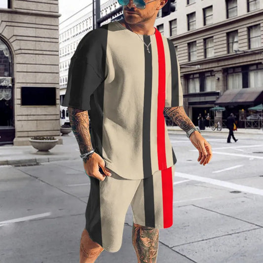 New Summer Men’s Tracksuit Solid Color T-shirt+Shorts Fashion Stylish Sweatsuit Set Outfits Sportwear Suit Oversized Clothing