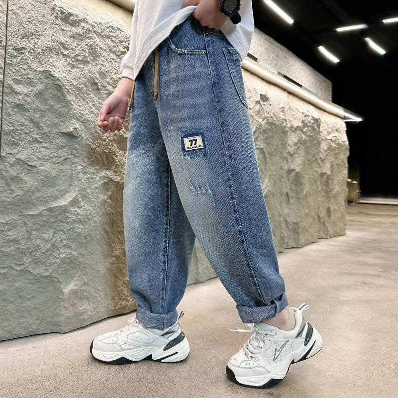 New Jeans for Kids Boy Ripped Denim Pants Teen Children Harem Pants Spring Autumn Fashion Casual Trousers