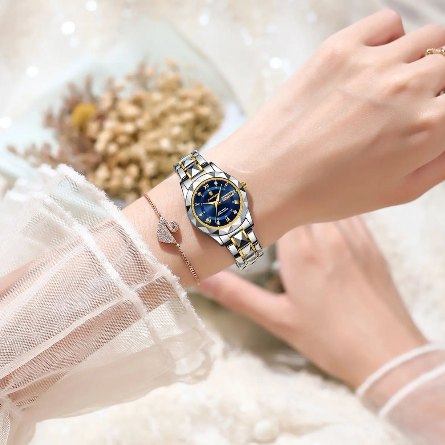 Ladies Dress Watch Luminous Waterproof Week Date Woman Wristwatch Stainless Steel Women Quartz Watches  Luxury