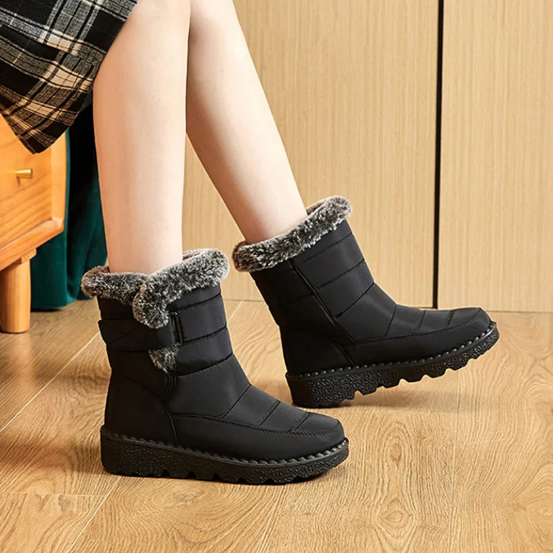 Waterproof Winter Boots for Women Faux Fur Long Plush Snow Boots Woman Platform Ankle Boots Warm Cotton Couples Shoes