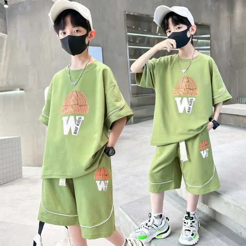 Boys Summer  New Casual Shorts Sleeve Sleeveless T-shirts+Pants 2pcs Sets kids Teenage Sportswear Children Outfits Set